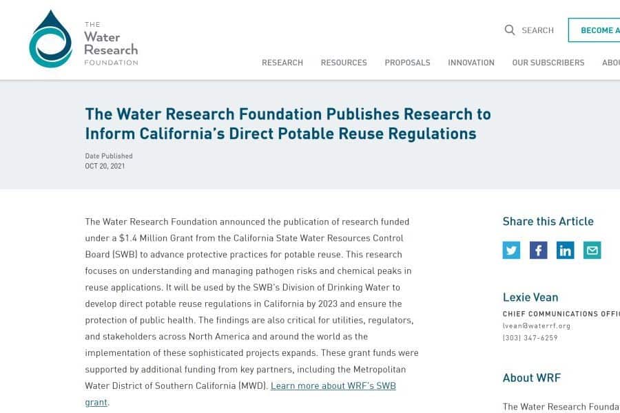 La Water Research Foundation: investigación sobre la RPD en California