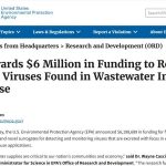 Ayuda de la USEPA para investigar la presencia de virus humanos en agua regenerada