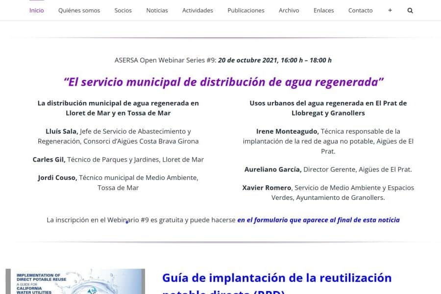 ASERSA Open Webinar #9: “El servicio municipal de distribución de agua regenerada”